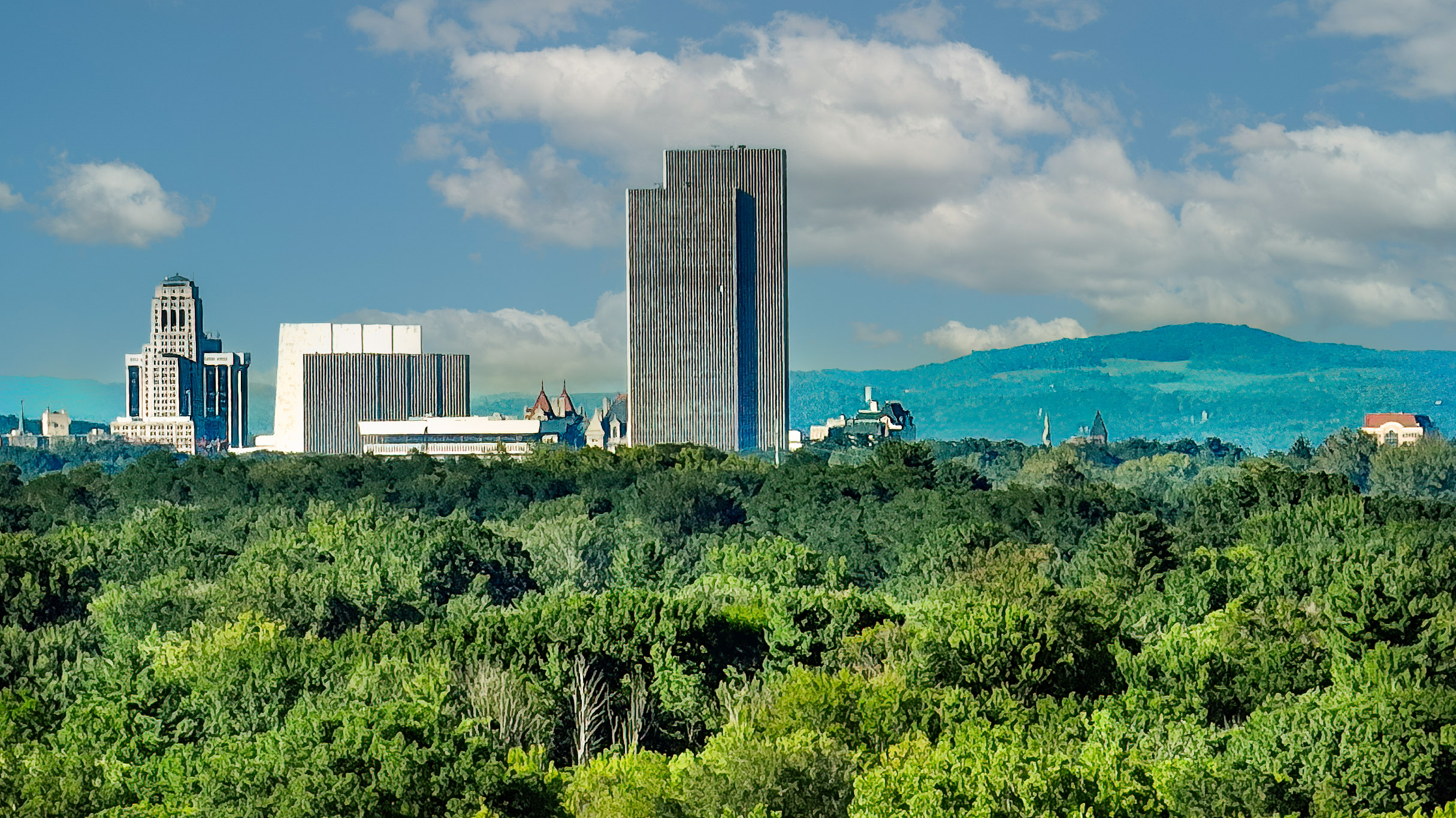 Albany Skyline from ~ 5 Miles South UAV of Albany from About 5 Miles Out