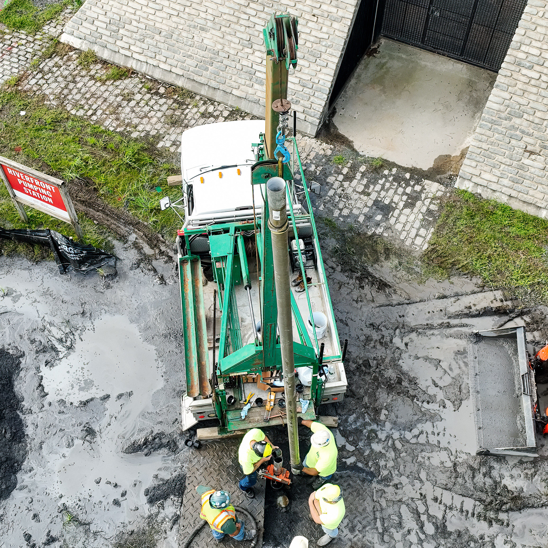 Setting Pipe on New Geo Thermal Well cjhurch near columbus OH drone view
