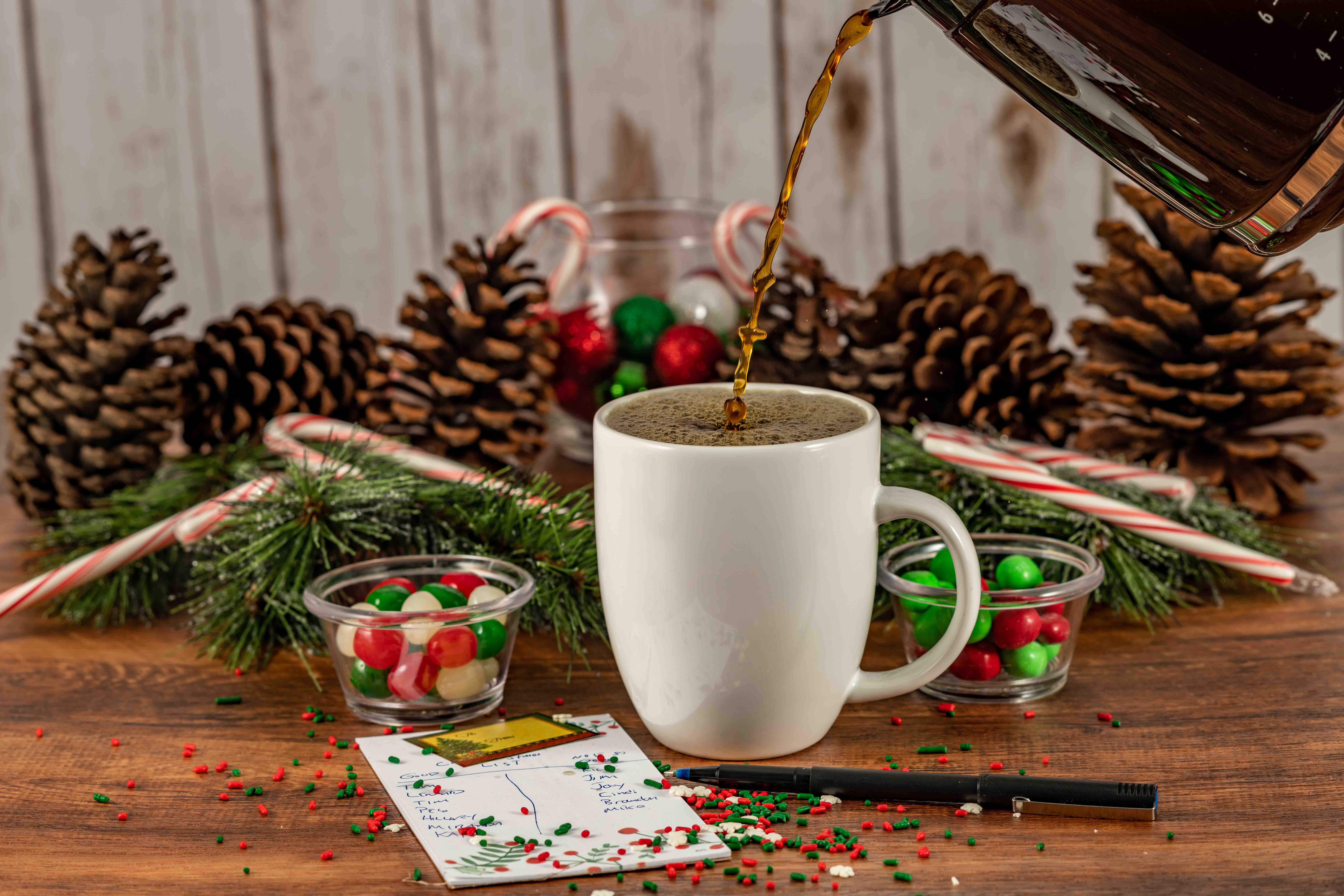 Coffee holiday composite - shot in studio Coffee pouring cup holiday composite shot in studio